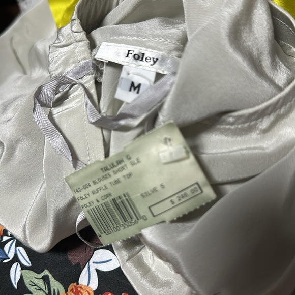 FOLEY Silk Gray Silver & Yellow Green Ruffle Tube Top Size Medium NWT $246 - Picture 5 of 7